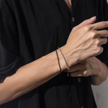 Imagem de Pulseira masculina delicada banhada a ouro cobra cubana pulseira corrente fígaro joias presente para ele, Medium, Latão, Sem Pedra Preciosa