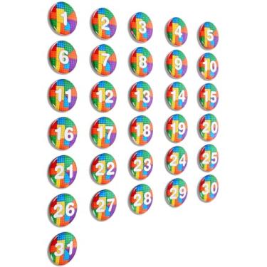 Imagem de Tellegloww Números grandes de calendário magnético de 3,5 cm, ímãs de calendário de vidro colorido para quadro branco apagável a seco, quadro branco magnético, geladeira (bloco)