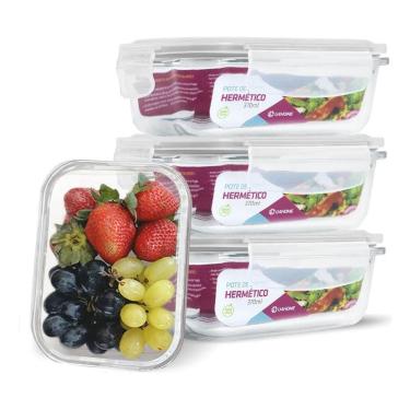 Imagem de 2X Conjunto Kit 4 Potes Vidro Hermético Marmita Fitness 370M