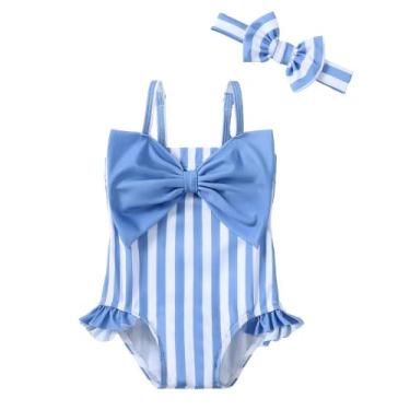 Imagem de Roupa de banho Mioglrie Blue Stripe Ruffle Bow para bebês de 0 a 3 mes
