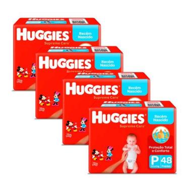 Imagem de Kit 4 Fralda Huggies Supreme Care Tamanho P Mega 48 Unidades Descartáv