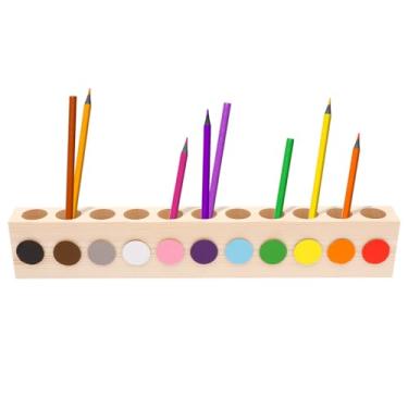 Imagem de Porta-lápis de madeira com 11 furos, design de canto arredondado, organizador de canetas criativo, organizador de lápis decorativo para escola, casa, escritório