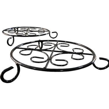 Imagem de Conjunto de Descansos de Panela Decorativos em Metal, Design Floral, Preto, 2 Peças