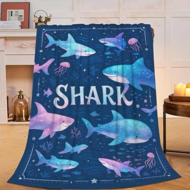 Imagem de Cobertor de lã de pelúcia de tubarão super macio, aconchegante, felpudo, quente, cobertor de roupa de cama, presente para amantes de tubarões, meninos, meninas, crianças, adultos, homens, mulheres
