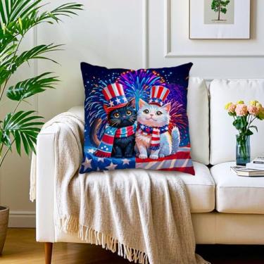 Imagem de Travesseiro de gato 4 de julho, capas de travesseiro patriótico, dia da independência, almofadas decorativas para sofá, cama, decoração gótica, sala de estar, pátio