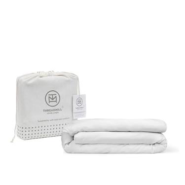 Imagem de Threadmill Capa de edredom de algodão branco tamanho Queen, capa de edredom respirável, capa de edredom macia 1 peça de algodão queen estilo hotel leve com fecho de botão forte e laços de canto, cabe em edredom completo