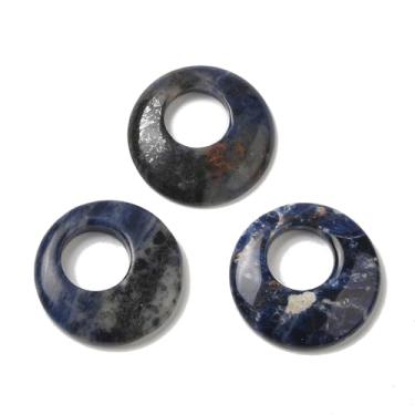 Imagem de 5 pingentes de contas de pedra de sodalita natural, formato de disco de donut, anel oco de pedra natural de 28 mm para fazer joias faça você mesmo, brincos, pulseiras, colar, chaveiro ornamento