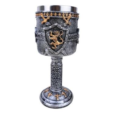 Imagem de Taça Estilosa Inox Resina Cálice De Brasão Leão Medieval - TENDA MEDIE
