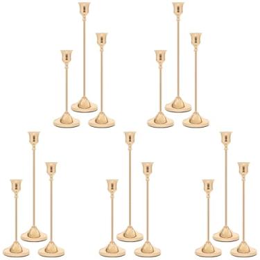 Imagem de Castiçais de 15 peças, suporte de vela afunilado de metal, castiçais dourados para velas de pilar, decorações de mesa de jantar vintage para decoração de festa de casamento, Natal, Halloween