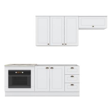 Imagem de Cozinha Completa Americana 4 Peças Com Balcão Forno De Embutir Branco E Tampo Cooktop Calcare - Móveis Henn Branco
