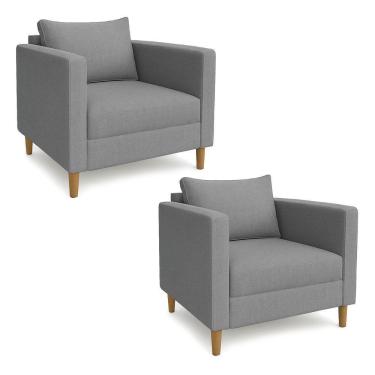Imagem de Kit 2 Poltronas Decorativa Helena Linho Cinza Dal Poz Estofados