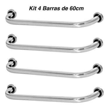 Imagem de Kit 4 Barras De Apoio 60cm De Idoso Para Banheiro - MetalCromo