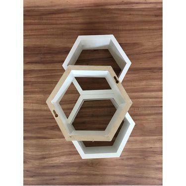 Imagem de Nicho Hexagonal 3 Unidades 30x25x10cm Mdf 15mm Brancotx - B&D Arte e D