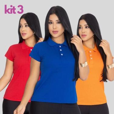 Imagem de Kit3 Camisa Polo Feminina Ótimo Acabamento Tecido Piquet - MULTI MARCA