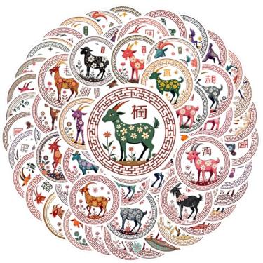 Imagem de 70 peças Zodíaco Cultura Chinesa Cabra Fortuna Adesivos Brinquedo Animal Adesivos Zodíaco Cabra Fortuna Chinês Vintage PVC Adesivo para Telefone DIY Laptop Scrapbook Bicicleta Laptop Bagagem Scrapbook