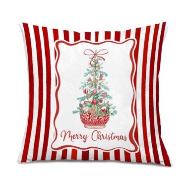 Imagem de Foritho Capas de almofada para árvore de Natal Red Grandmillennial 45,7 x 45,7 cm, decoração de Natal chinoiserie, enfeites de árvore de Natal, decoração decorativa para casa, quarto, sala de estar