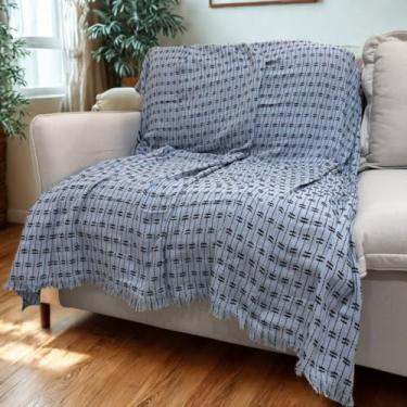 Imagem de Manta para Sofá Capa Protetora 2,40 x 1,80 Gigante Algodão Cama Decorativa Colcha Coberta(Pontilhada Azul BB e Preto)