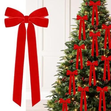 Imagem de TANYOOTO Enfeites de Natal com fita de veludo vermelha, decorações de Natal bordô para árvore de Natal, festa em casa, guirlanda, guirlanda, feriado, decoração vintage