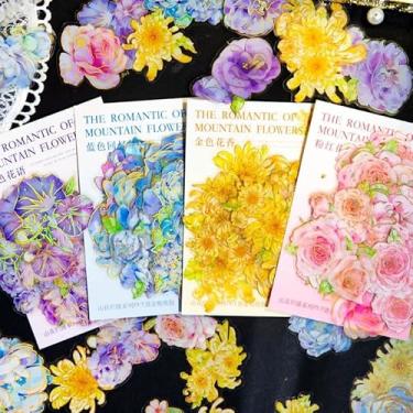 Imagem de Conjunto de 180 peças de adesivos de flores naturais para scrapbooking, autoadesivos, adesivos de flores transparentes para adultos e crianças, suprimentos para álbuns, cadernos, cartões de garrafa de