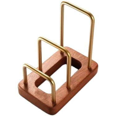 Imagem de Rack de tábua de cortar com base de madeira, suporte de tampa multicamadas, organizador de armazenamento, acessório de armário para cozinha doméstica