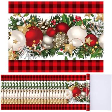 Imagem de Fulmoon 100 peças de jogo americano de papel de Natal 30,5 x 40,6 cm, tapetes de mesa descartáveis decorativos de Natal, xadrez, búfalo, para festas, almoços, jantares, decoração