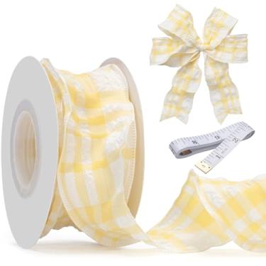 Imagem de GHGMAO Fita de guingão amarelo com borda com babados 3 cm x 10 metros cada rolo, 100% poliéster, fita xadrez de búfalo amarela para artesanato, artesanato, embrulho de presente, decorações de festa