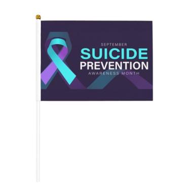 Imagem de Bandeiras de conscientização de prevenção de suicídio mini bandeira portátil pequenas bandeiras de mesa de seis peças 14 x 21 cm com mastro para festivais, eventos, desfiles de festa