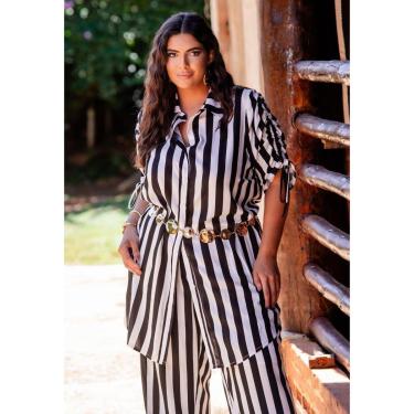 Imagem de Conjunto Plus Size Listrado Max Camisa e Calça Pantalona Cor:;Tamanho:44;Gênero:Feminino-Feminino