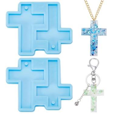 Imagem de UNICRAFTALE 2 peças de moldes de resina de silicone cruzados, brincos de cruz azul, molde de resina epóxi, crucifixo, molde de fundição para artesanato faça você mesmo, brinco, chaveiro, colar
