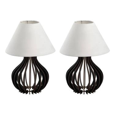 Imagem de 2 Conjunto Abajur Luminária Quarto Com Cúpula Em Te Preto