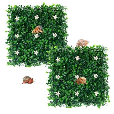 Imagem de 2 peças de brinquedos de escalada de caranguejo eremita, tapete de grama sintética de 25,4 x 25,4 cm, parede de escalada de caranguejo eremita, plantas de aquário quadradas de plástico para decoração