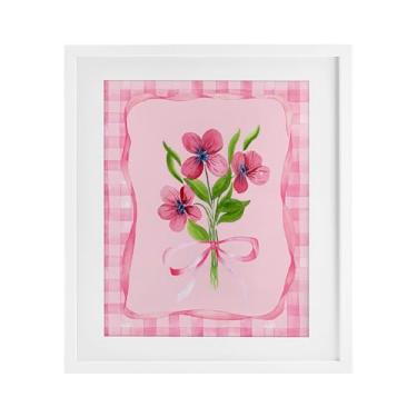 Imagem de Stupell Industries Conjunto de flores com borda rosa impressão emoldurada branca sob vidro, design de Nina Jacobs, 40,6 x 33,5 cm