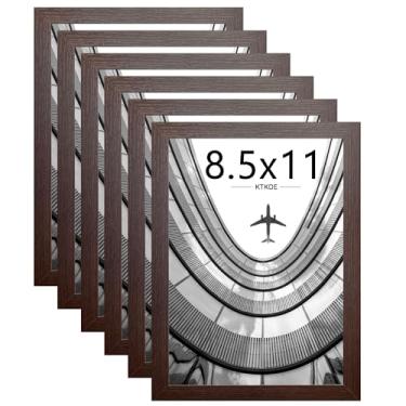 Imagem de KTKDE Conjunto de 6 porta-retratos de 21 x 28 cm, porta-retratos de nogueira, pôster e foto para pendurar na parede ou mesa com acrílico resistente a estilhaçamento, decoração de casa, melhor presente