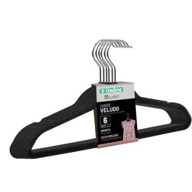 Imagem de Cabide de Veludo Infantil Preto - KIT com 6 Unidades - Ordene