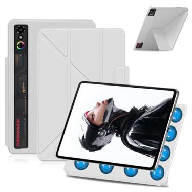 Imagem de Capa para tablet Nubia REDMAGIC Astra Gaming/Pad 3 Pro de 9,06 polegadas – Capa protetora magnética removível com fecho de dois lados, suporte dobrável em Y, suporte para lápis, design de dissipação