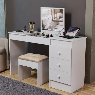 Imagem de Penteadeira Moderna 2 Em 1 Para Maquiagem E Mesa De Estudo Com Banqueta