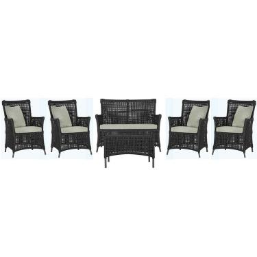 Imagem de Jogo Sofá 4 Poltronas E Mesa Igapó Preta E3 Trama Original Preto