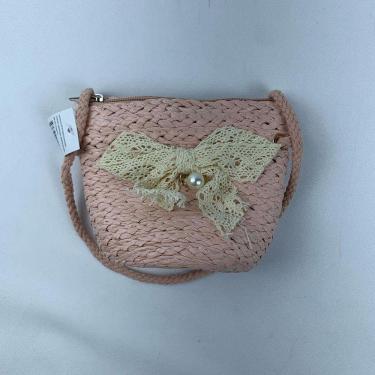 Imagem de Bolsa Infantil Feminina Mini Bag Em Palha Sintética Transversal De Ombro Com Lacinho rosa Claro