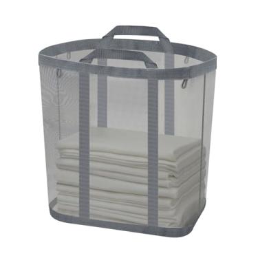 Imagem de Sekonow Cesto de roupa suja de malha, cesto de roupa suja suspenso para porta de parede com alças, bolsa de praia dobrável respirável, bolsa de viagem que economiza espaço (1 pacote, cinza)