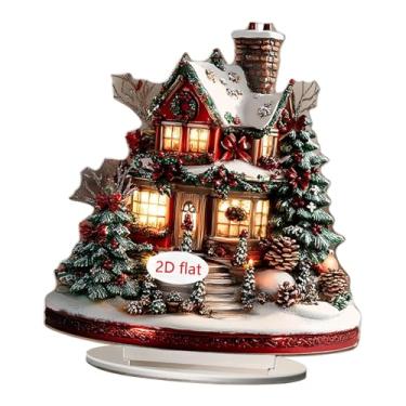 Imagem de oshhni Decoração de Natal 2D, Peça Decorativa, Presente com Cena Natalina em 2D, Arte de Desenho Animado de Casa para Decoração de Quarto e Mesa, Style a