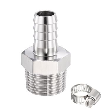 Imagem de HARFINGTON 1 peça 5/20.3 cm a 3/10.2 cm NPT macho 304 de aço inoxidável com 1 braçadeira de aço inoxidável, emendador de metais para impressão 3D, compressor de ar, máquina CNC, matrizes