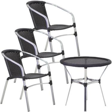 Imagem de 3 Cadeiras Floripa E Mesa Tampo Tramado Piscina Jardim Trama Preto