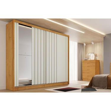 Imagem de Guarda Roupa Casal 2 Portas De Correr Ripada (1 C- Espelho) E 4 Gavetas Galati Peroba-off White - Europa