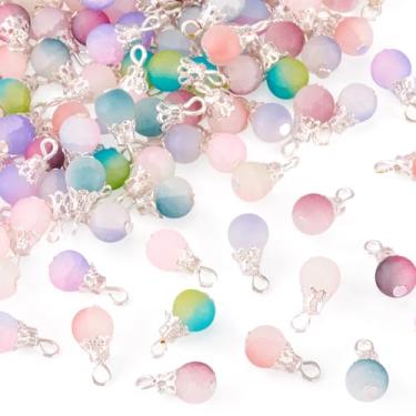 Imagem de Cheriswelry 100 peças pingentes de contas brilhantes foscas, pingentes redondos de vidro, brincos de bola, pingentes, pingentes, adorável, enfeite de pendurar para artesanato, artesanato, joias, 15 mm