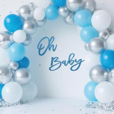 Imagem de Oh Baby Sign for Backdrop - Placa reutilizável de feltro azul claro para chá de bebê, menino, menina, revelação de gênero, bandeira, balão, arco, cenário fotográfico, decoração (feltro azul claro)