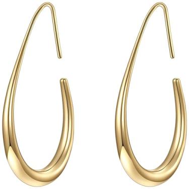 Imagem de Brincos de argola de gota simplificados para mulheres, ouro com hastes de prata 925 hipoalergênicas, gancho aberto confortável, 11,8 × 15,7
