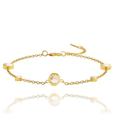 Imagem de Pulseira feminina banhada a ouro 18K, corrente de strass de cristal, comprimento ajustável, 7.5 Inches, Aço de titânio, Sem Pedra Preciosa