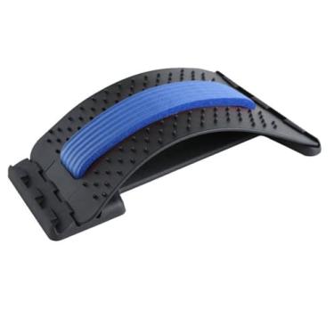 Imagem de Emoly Alívio das costas – Alívio da dor na parte inferior e superior das costas, dispositivo de alongamento lombar, corretor de postura – Suporte para as costas para cadeira de escritório | Suporte para alongador superior das costas e alívio da dor (preto/azul)