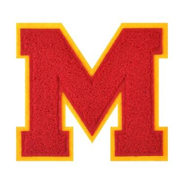 Imagem de 1 peça de patch de letra de chenille vermelho de 11,4 cm – Remendos do alfabeto para roupas, jaquetas, mochilas, chapéus para decoração personalizada, nome personalizado e artesanato. (M)