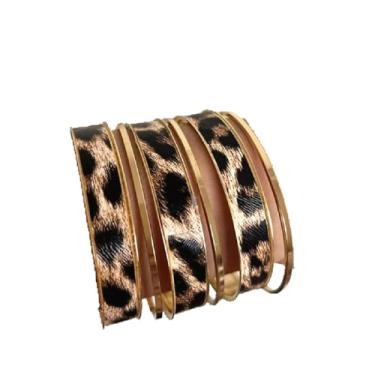 Imagem de DATOA Conjunto de 6 a 10 peças de pulseiras de leopardo manchado empilhável indiano multicamadas punk dourado embaladas em tom dourado joias femininas, adjustable, Sem Pedra Preciosa